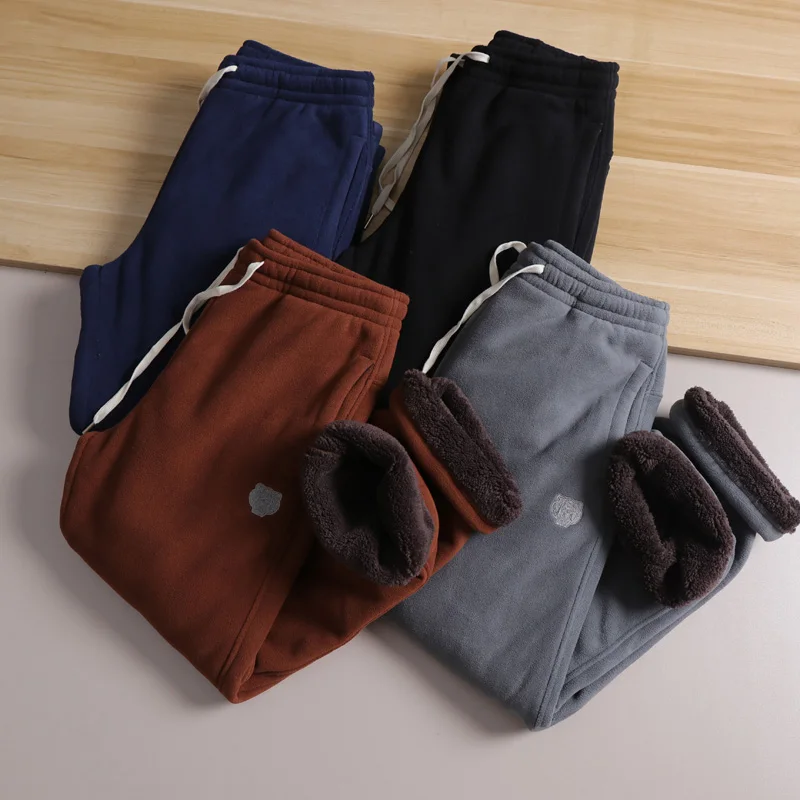 

Men's Winter Thiened Fce Lined Straight Leg Casual Pants Tiger Head Sweatpants Warm Long Trousers Faion Urban Sle