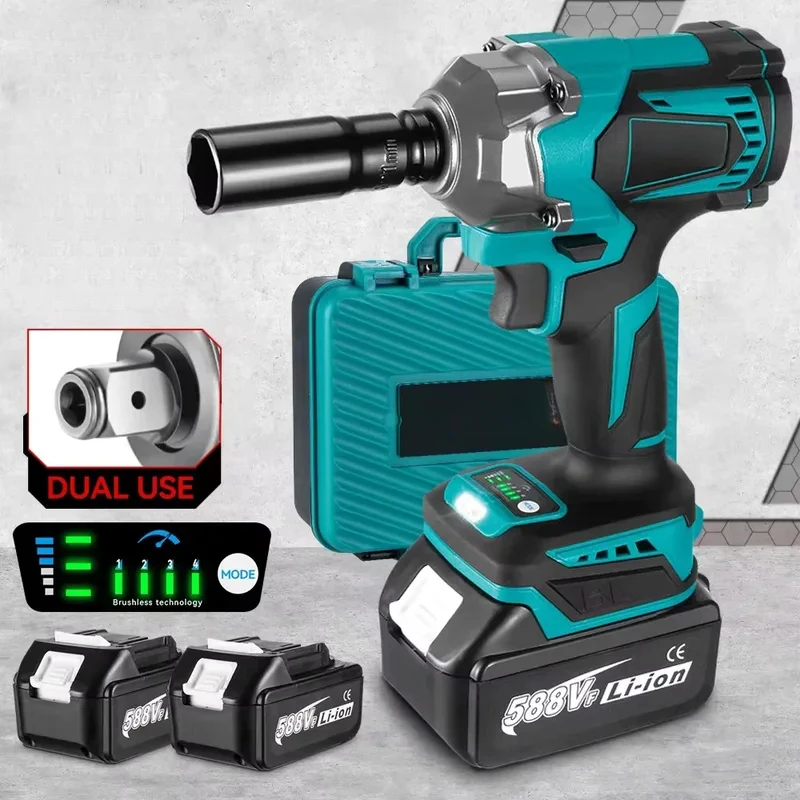 1200N.M Torque Brushless Electric Impact Wrench 1/2 Inch Screwdriver Socket LED Light Power Tools For Makita 18V Battery