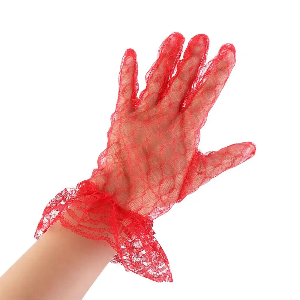 Accesorios elásticos elegantes para vestido corto de otoño, manoplas finas para banquete, guantes de malla para novia, guantes de encaje para boda