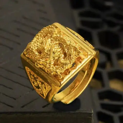 Elegant AU999 men's ring 24K real gold dragon ring domineering opening ring elegant fashionable temperament men's ring