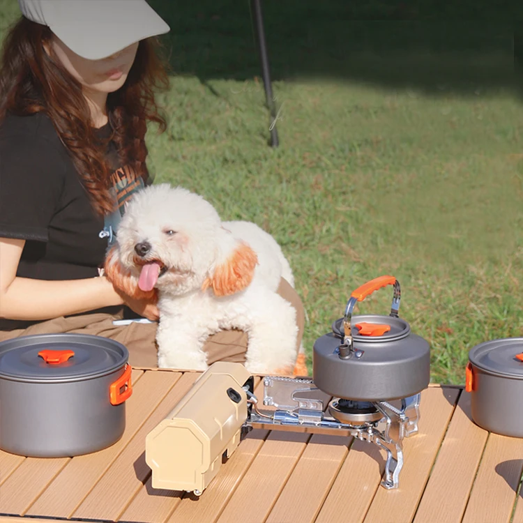 Fogão de cassete ao ar livre acampamento panelas cartão fogão magnético campo gás seguro à prova de explosão bloqueio portátil fogão de aço inoxidável