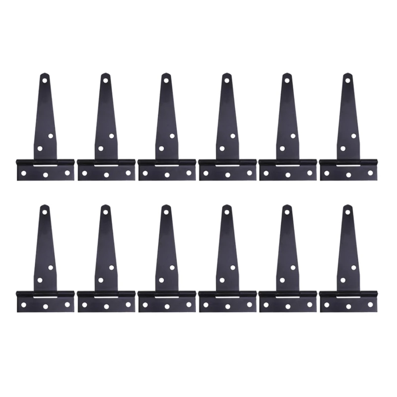 12Pcs 4Inches T Shaped Door Hinges Shed Hinge Gate Strap Hinge Door Gates Hinges (Black)