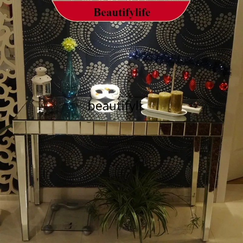 

G1218 Premium Entryway Table Glass Furniture Entryway Console Light Luxury Model Home Entryway Cabinet Mirror Furniture European
