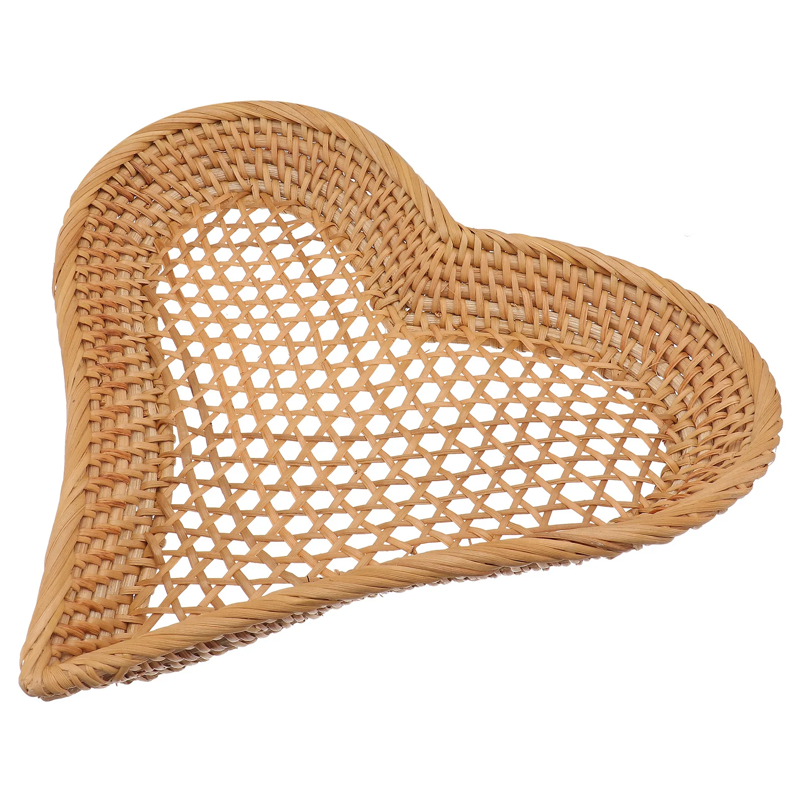 

Unique Rattan Craft Food Basket Heart Shaped Ideal for Storing Fruits Bread Candies in Home Kitchen Supermarket