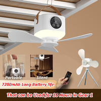 Portable Fan Tent Canopy Ceiling Fan 7200mah Long Battary Life Mini Outdoor Camping Fan Air LED Lights Lighting Remote Control