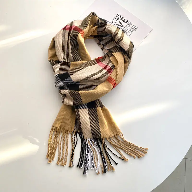 Baby scarf fall and winter children's scarf boys and girls classic plaid scarf tassel lengthened section scarf winter warmth