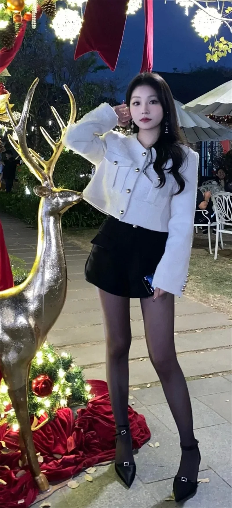 

Ladies' slim-fit style round neck button decoration flap pocket long sleeve new autumn coat