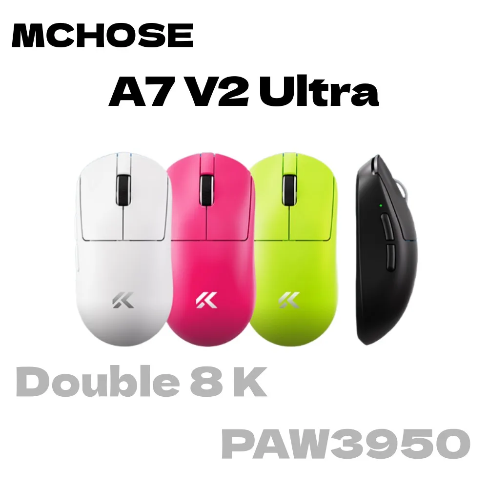 MCHOSE A7 V2 Ultra Gaming Mouse PAW3950 TI Sensor Dual 8000Hz 20000fps 42000DPI 750IPS Imported Super Glide Glass Coating CSGO