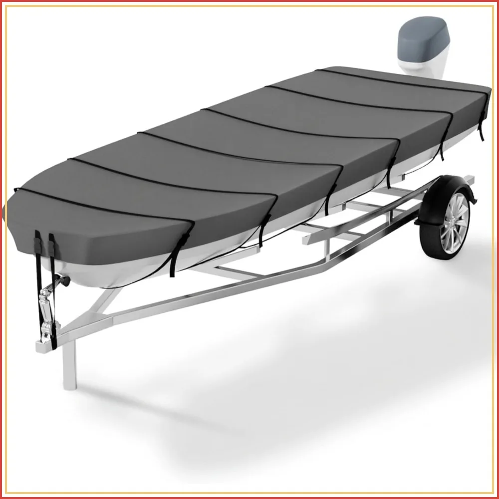 

Heavy Duty Jon Boat Cover 14-16ft, 5-Layer 1200D Waterproof Oxford Fabric, UV Protection, Tear Resistant, Adjustable Straps for Mooring & Trailer