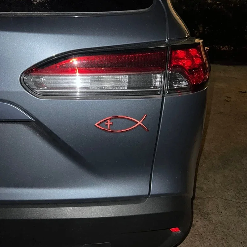 Religious crossing  Car Window Stickers Waterproof Savior Fish Badge Christian Ichthys Fish Sticker for Laptops Refrigerators view 4