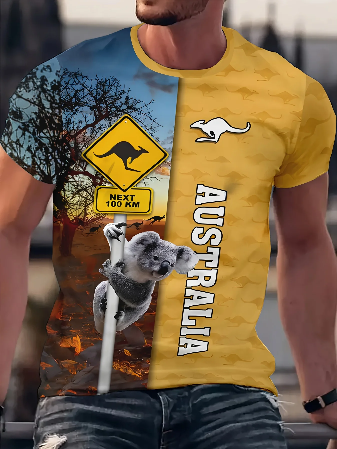تي شيرت رجالي أستراليا العلم الكنغر الجرافيك ثلاثية الأبعاد مطبوعة تي شيرت عادية كم قصير تي شيرت للجنسين المتضخم ملابس الرجال بلايز