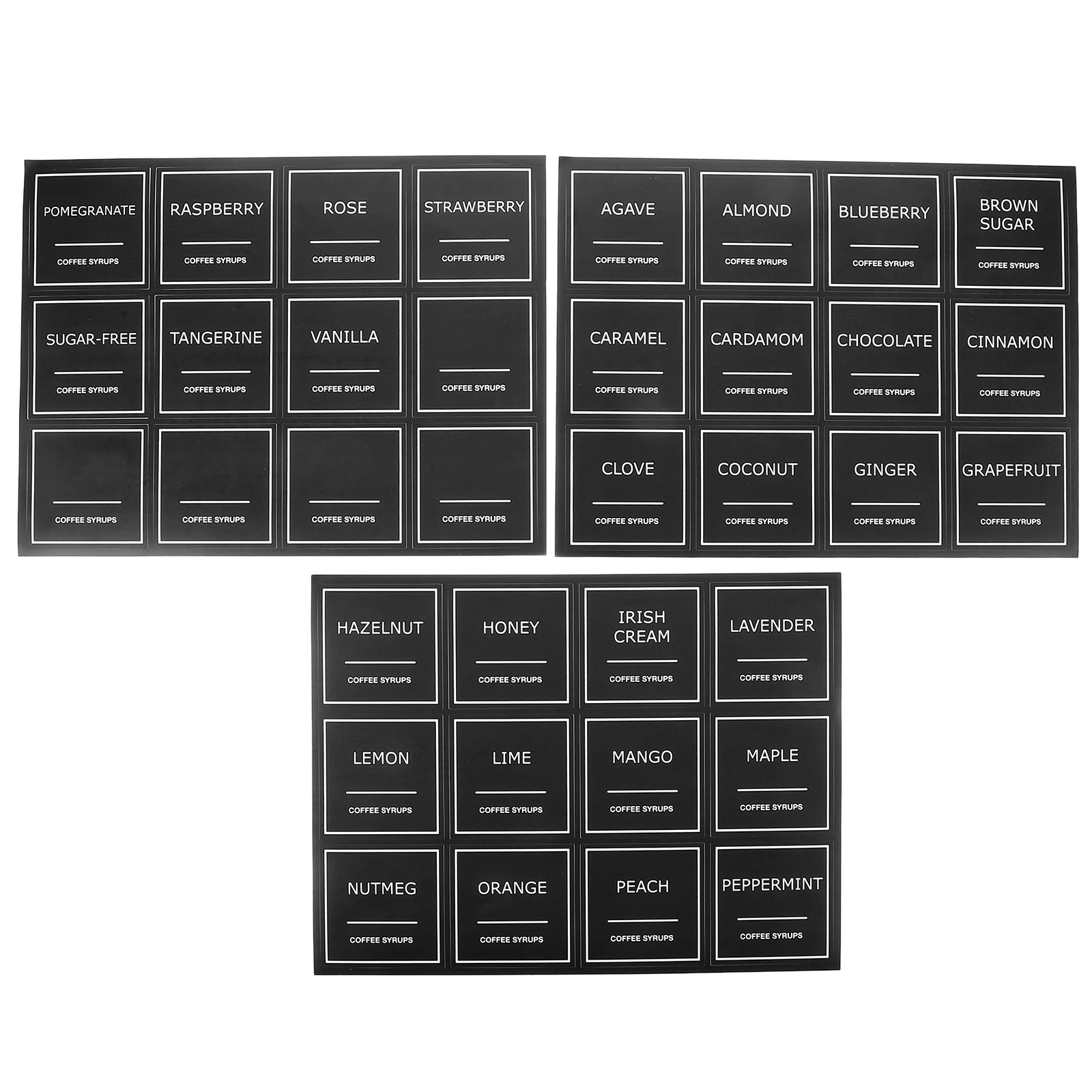 

3 Sheets Waterproof Coffee Syrup Labels Writable Removable For Glass Bottles Kitchen Organization Coffee Bar Essentials Reusable