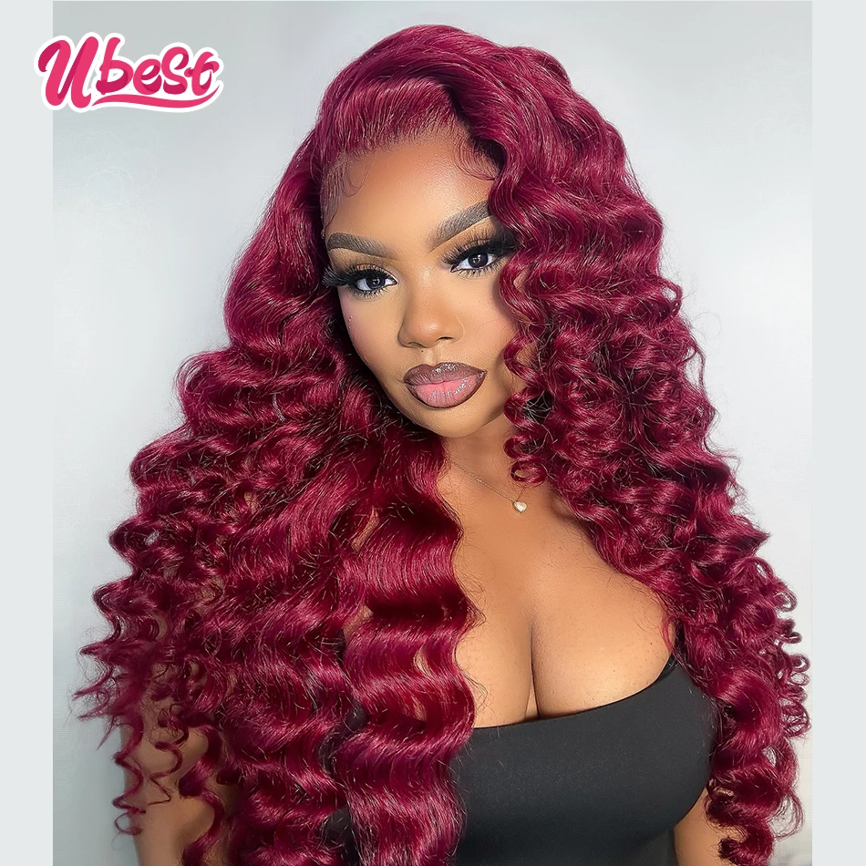 

Ubest 13X6 Transparent Lace Front Wigs Loose Wave 100％ Human Hair Red 99j Colored 5X5 6X2 Lace Closure Wig Pre Plucked For Women