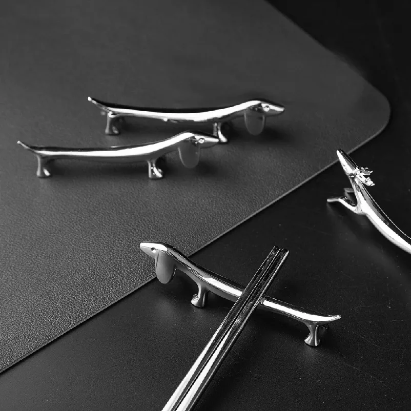 

Cute Zinc Alloy Cutlery Holder Silver Fawn Dog Shape Tableware Storage Rack Art Craft