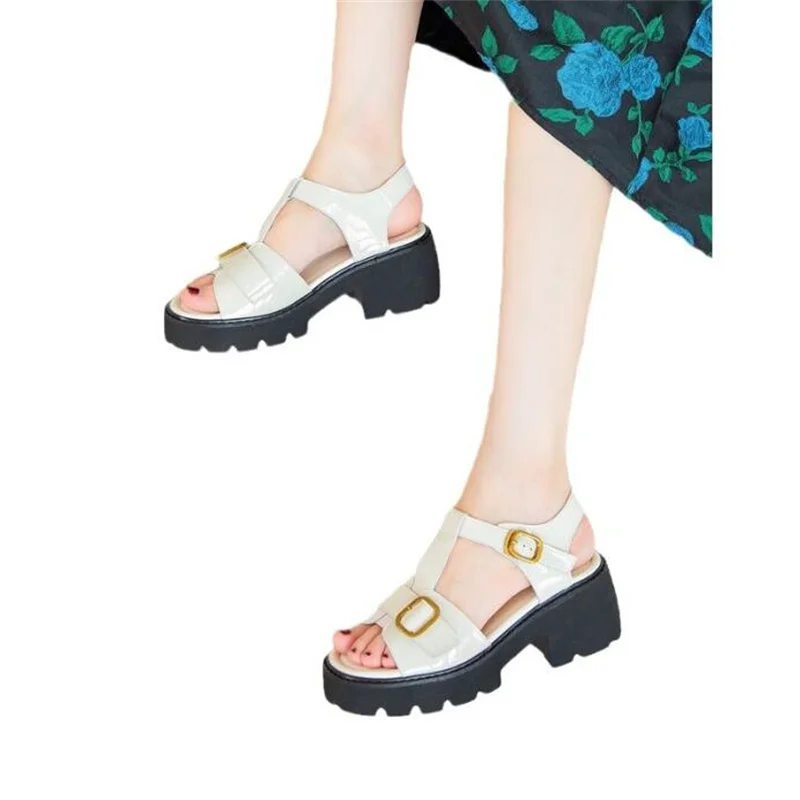 7cm Platform Sandals Wedge Shoes Summer Women Patent Leather Full Cow Women Slides Beach Shoes Sandalias Mujer