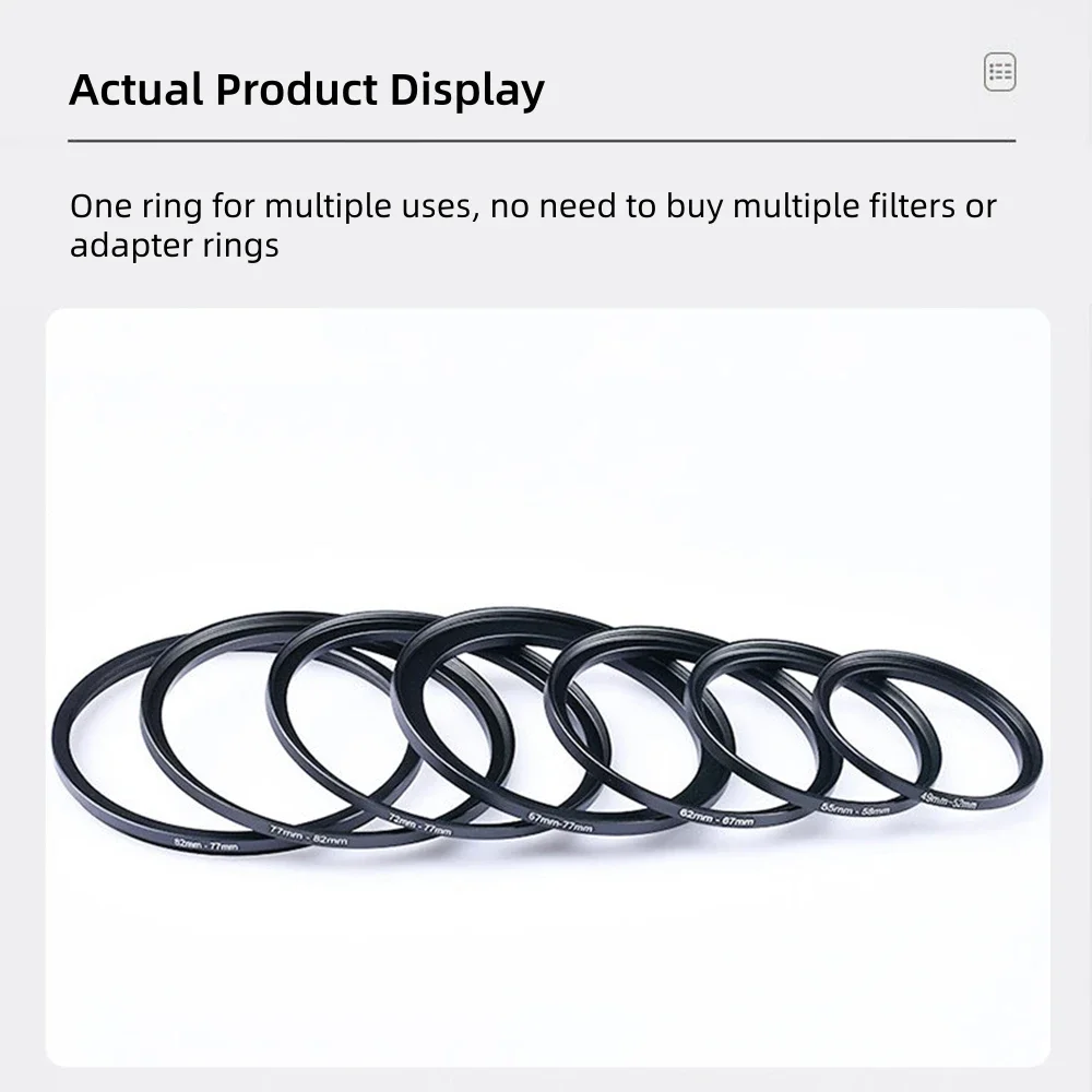 Metal Step Up Rings Lens Adapter Filter Set Aluminum Ring Universal Lens 37-49 49-52 52-55 55-58 58-62 62-67 67-72 72-77 77-82mm - view 5