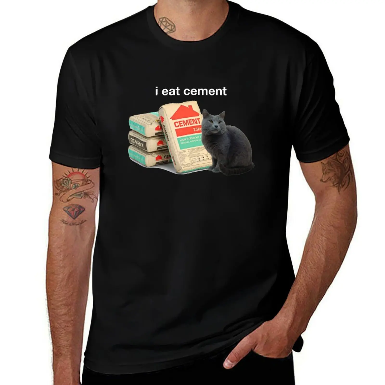 

I Eat Cement - Cursed Cat Funny Dank Meme T-Shirt summer shirt anime Anime t-shirt mens t shirts pack