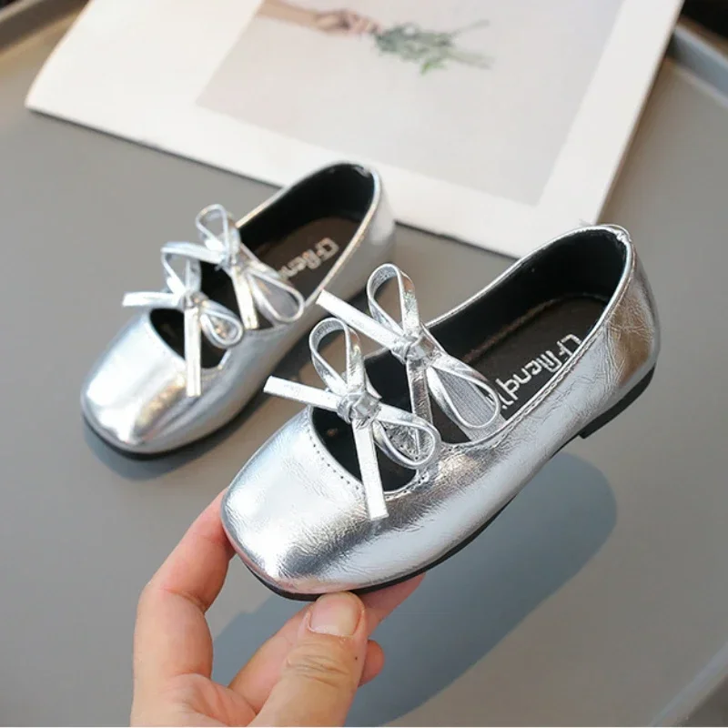 Elegant Girl Princess Shoes New Kids Leather Shoe Spring Autumn Children\'s Fashion Causal Black Ballet Shoes Solid Color Bowknot