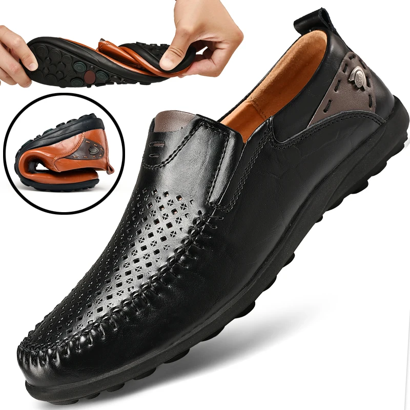 Handmade Leather shoes for Men Casual Loafers Shoes Soft  Breathable Moccasins Men\'s Flats Fashion Brand Driving Shoes