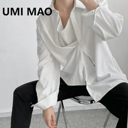 UMI MAO Dark Shirts Men's Women's New Designer Special Neckline Fake Two Top Loose Long Sleeve Shirt Femme Y2K