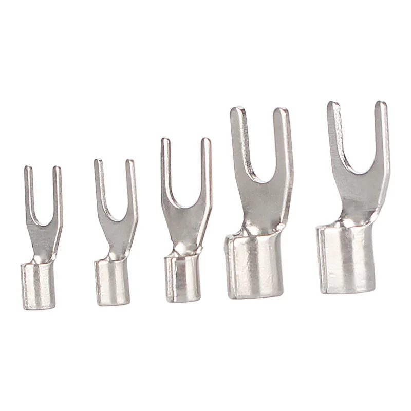 50/100Pcs Fork Crimp Terminals U Fork Type Wire Cable Electrical Connector Lug Spade Y-Shaped Terminal Bare Terminal Connector