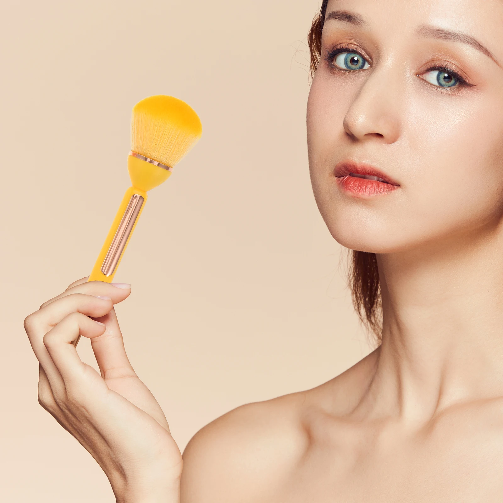 2 pçs conjunto de maquiagem alça longa em forma de flor blush escova para bochechas em pó iluminador viagem-friendly rosto macio blush escova
