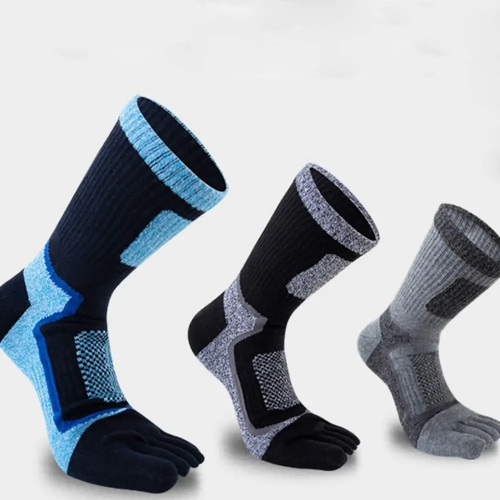 Fashion Soft Warm Split-toed Socks Thick Trendy Sport Patchwork Color Five Finger Socks Middle Tube Hosiery Cotton Men Socks