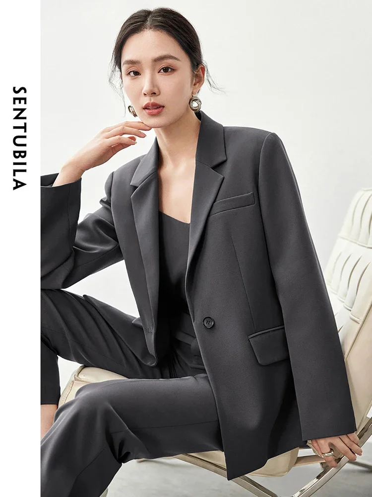 SENTUBILA 3 Piece Set Women 2024 Autumn Basic Vest Texture Single Button Blazer Straight Ankle-length Pants New Set 143Z56460