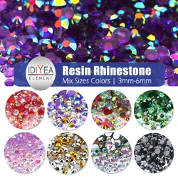 IDIYEA 15g 35g Mix Colors Sizes 3-6mm ss10-ss30 Resin Non Hot Fix Rhinestones Flat Back Plastic Crystals Glitters DIY Nail Art