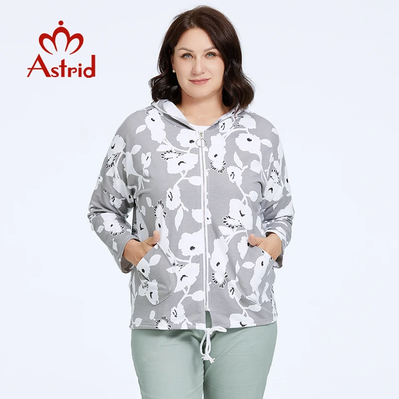 Astrid-Veste fine à imprimé fleuri pour femme, manteau respirant, coupe-vent avec fermeture éclair, streetwear à capuche, tendance, mode