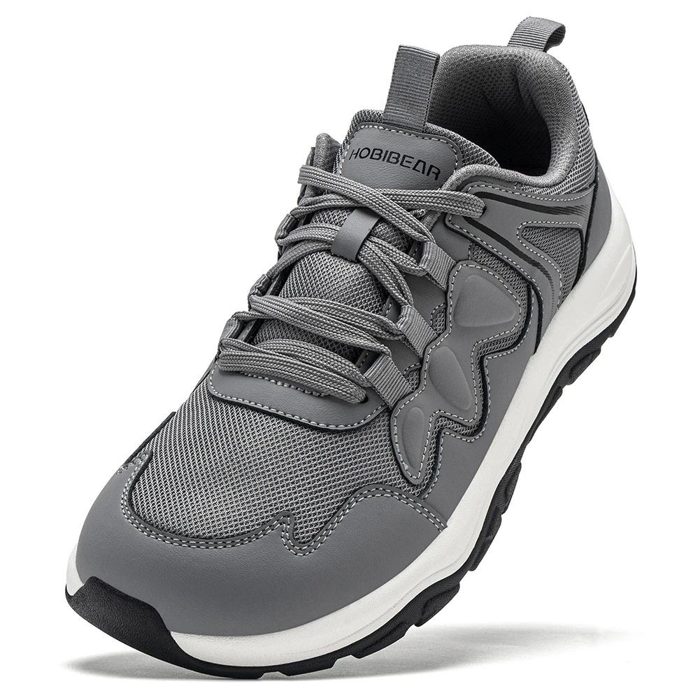 HOBIBEAR Wide Toe Walking Shoes Unisex Cross Outdoor Trainers Artificial Leather Mesh Lace-Up Height Increasing Running Shoes