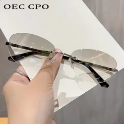 Punk Rimless Sunglasses Women Men Luxury Brand Y2k One-piece Sun Glasses Female Trends 2000'S Shades UV400 Eyewear Oculos