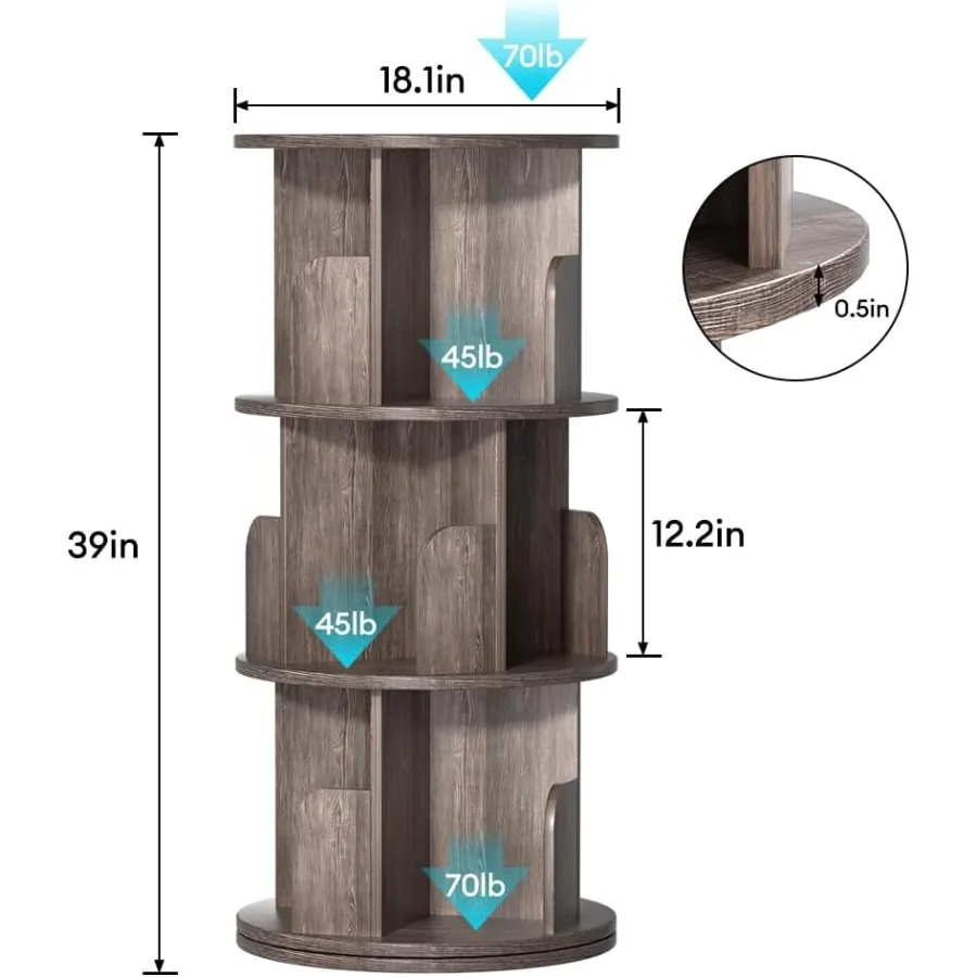 Libreria girevole girevole a 360 gradi con design girevole stretto per spazi compatti, ideale per camere da letto e soggiorni per adulti O