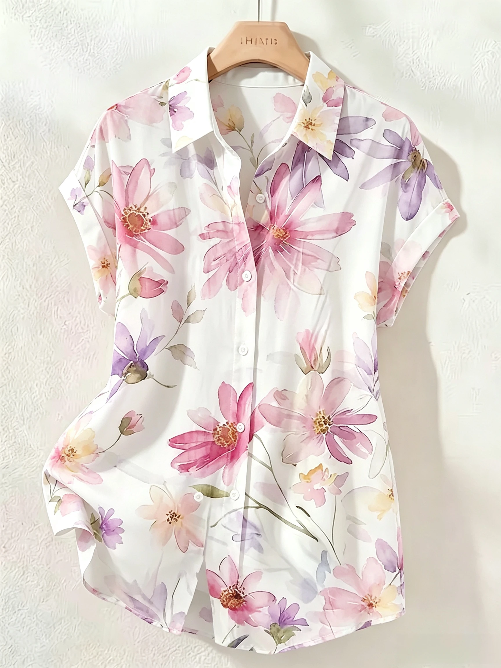 Women's Shirt Floral Graphic Elegant Tropical Shoulder down Short Sleeved Shirt Collar Regular Tops Vintage Vacation Style Shirt
