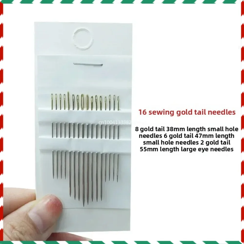 

16pcs/Bag Tail Gold Plated Hand Sewing Needles Large Eye Thick Sewing Up Needle Embroidery Mending Quilt Hand Sewing Combination