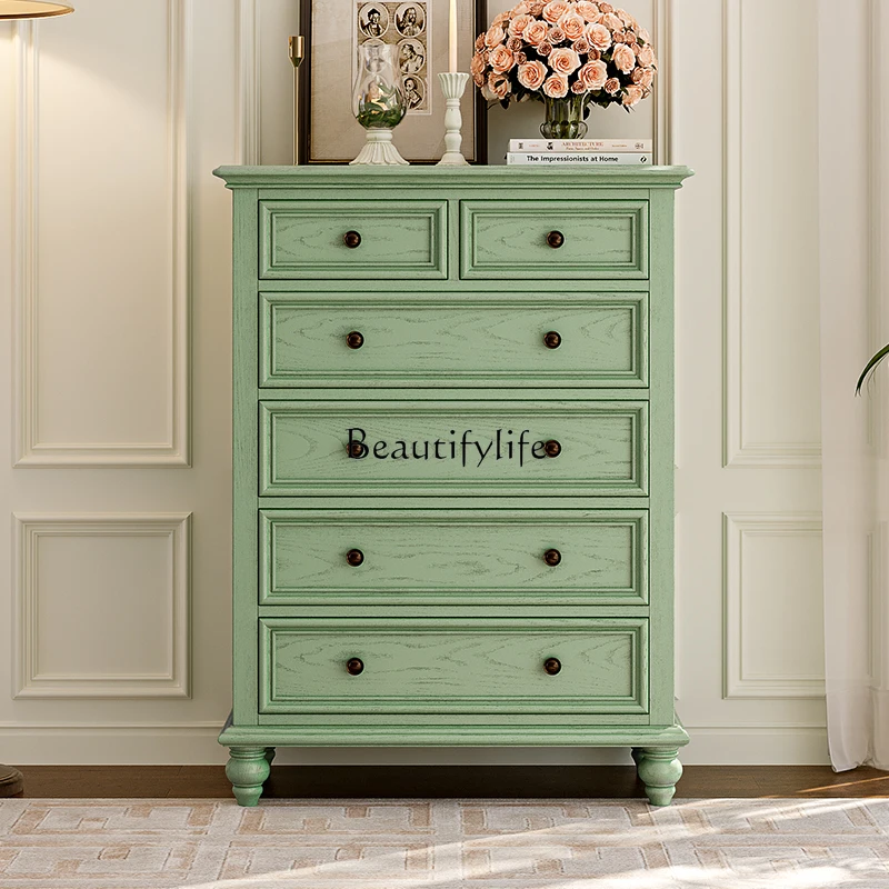 

American retro living room storage cabinet, all solid wood integrated, wall side cabinet