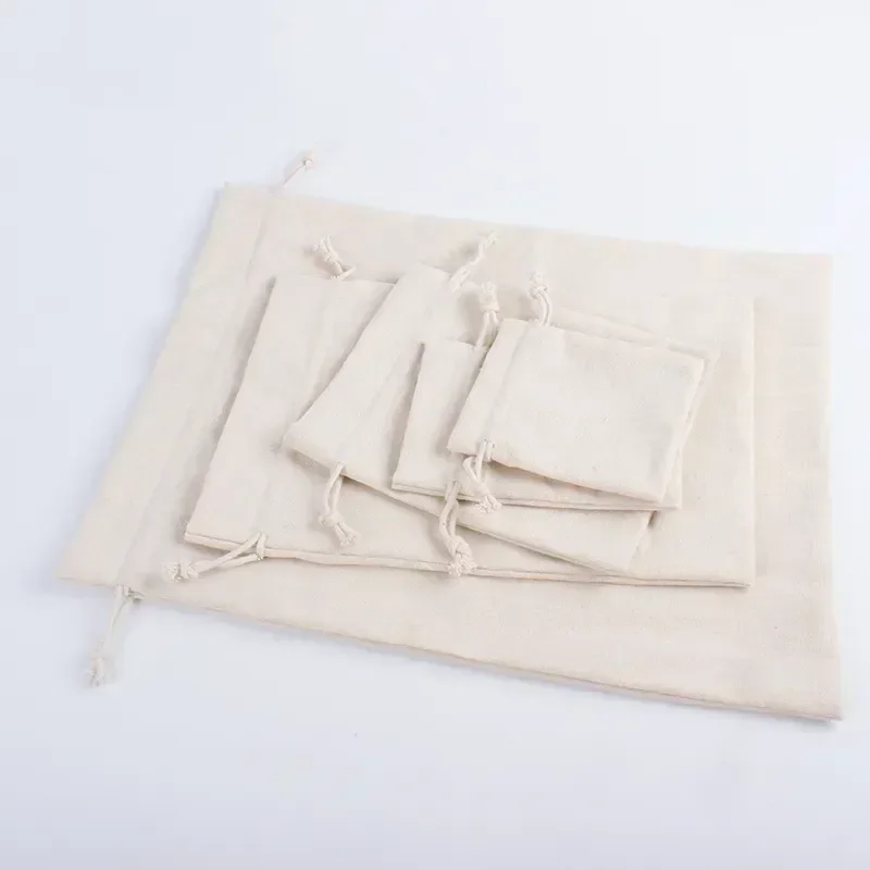 1Pc High Quality Natural Linen Storage Drawstring Bags Christmas Gift Package Small Pouch Home Organize Cotton Sacks