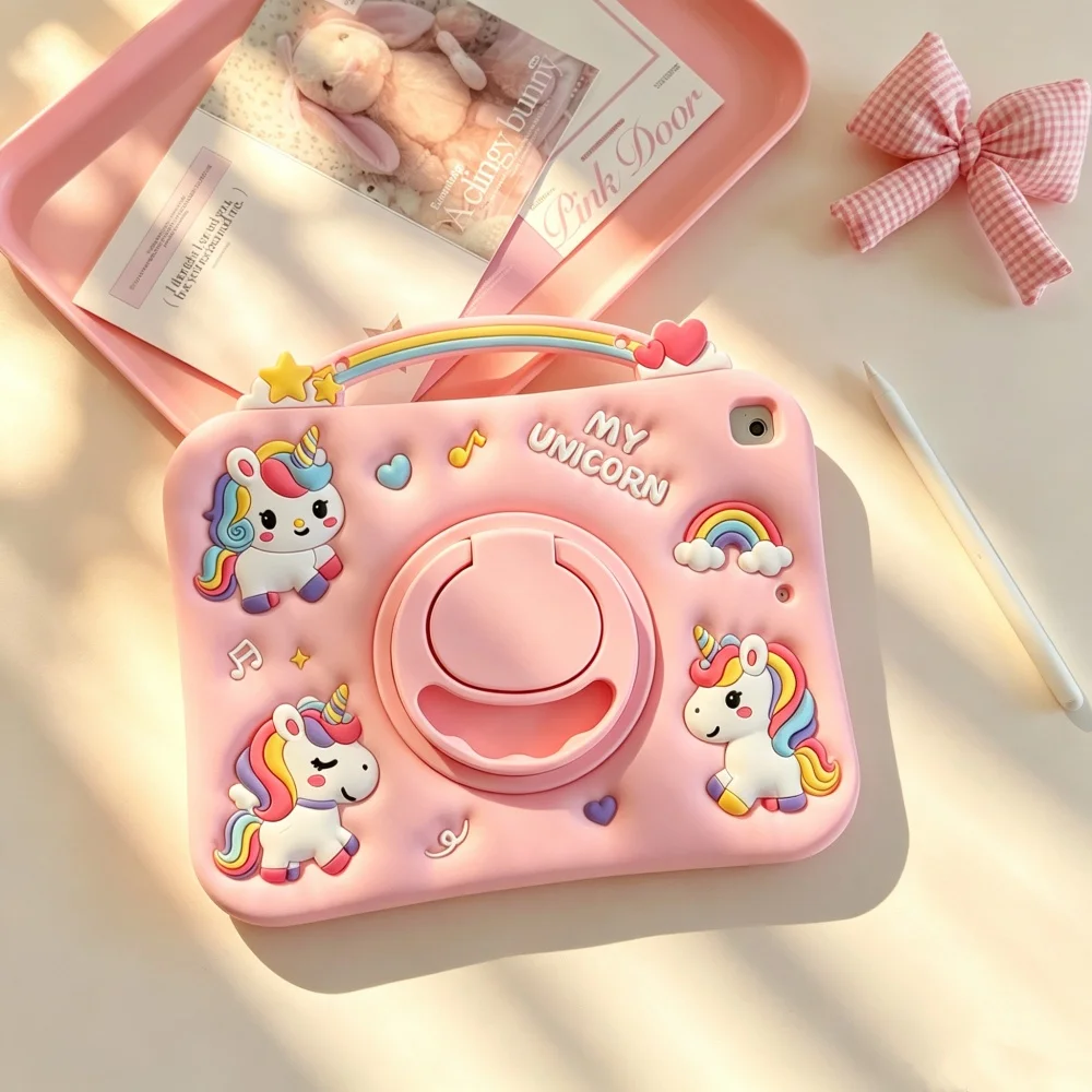 Niedliche 3D-Cartoon-Einhorn-Silikon-Tablet-Schutzhülle für iPad A16 Air 1 2 3 4 5 6 10.9 Pro 11 9 8 7. Generation 11 Zoll Kinderhülle