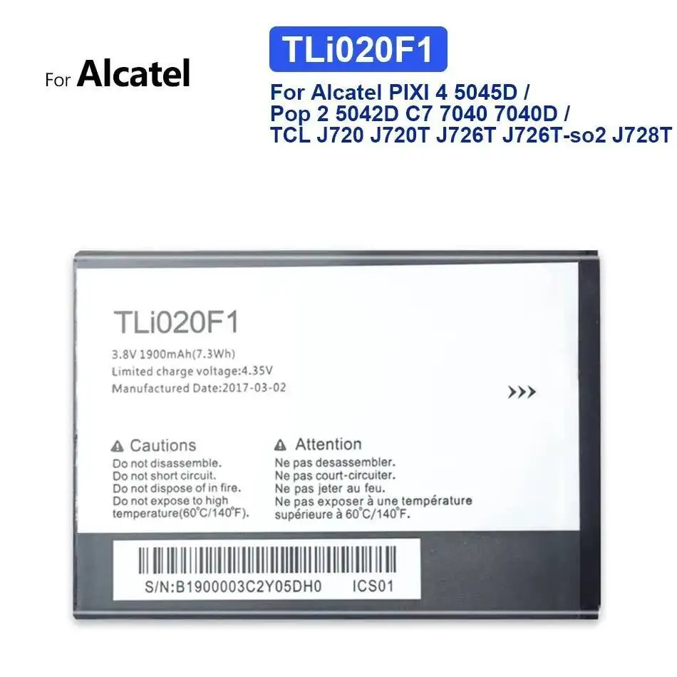 

Mobile Phone Battery Tli020f1 2000Mah For Tcl J720 J720T J726T J728T Alcatel One Touch Pop 2 5042D C7 OT 7040 7040D