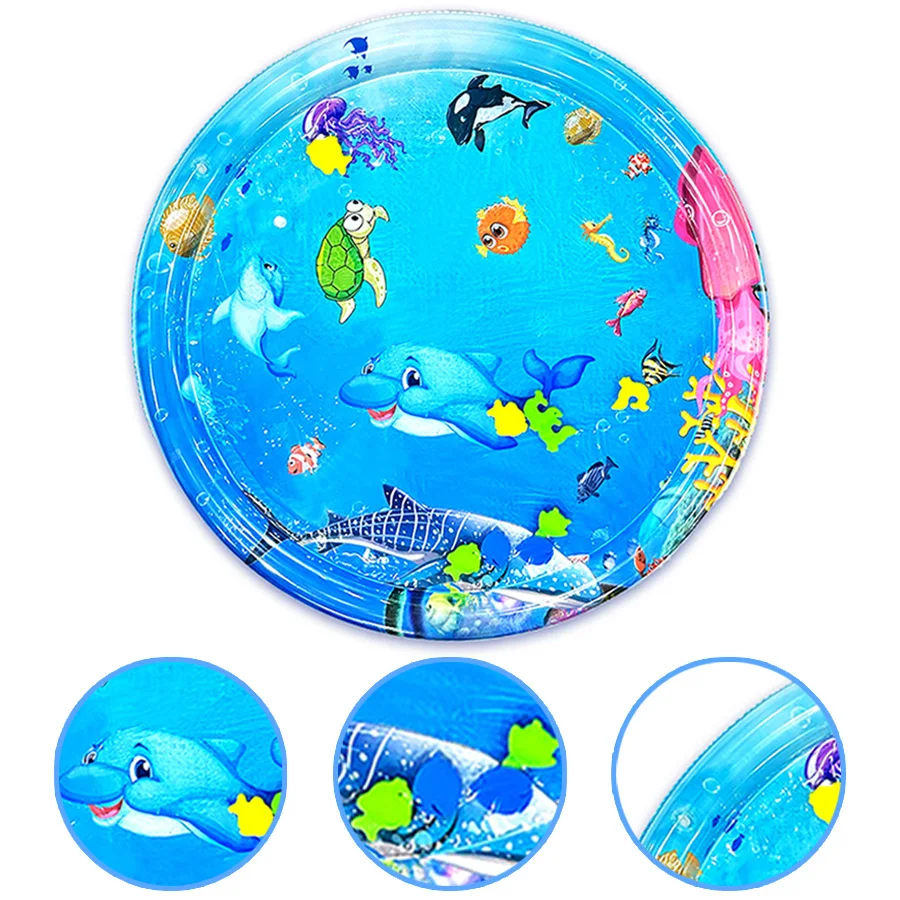 1pc Round Dolphin Inflatable PVC Playing Mat 96cm/37.8inch Baby Play Water Mat Toddler Pad Kids Early Education Activity Toy Mat