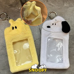 Snoopy Plush Card Holder Keychain Charms Cartoon Cards Sleeves Organizer Protective Case Kid Photo Card Holder Anti-lost Supplis