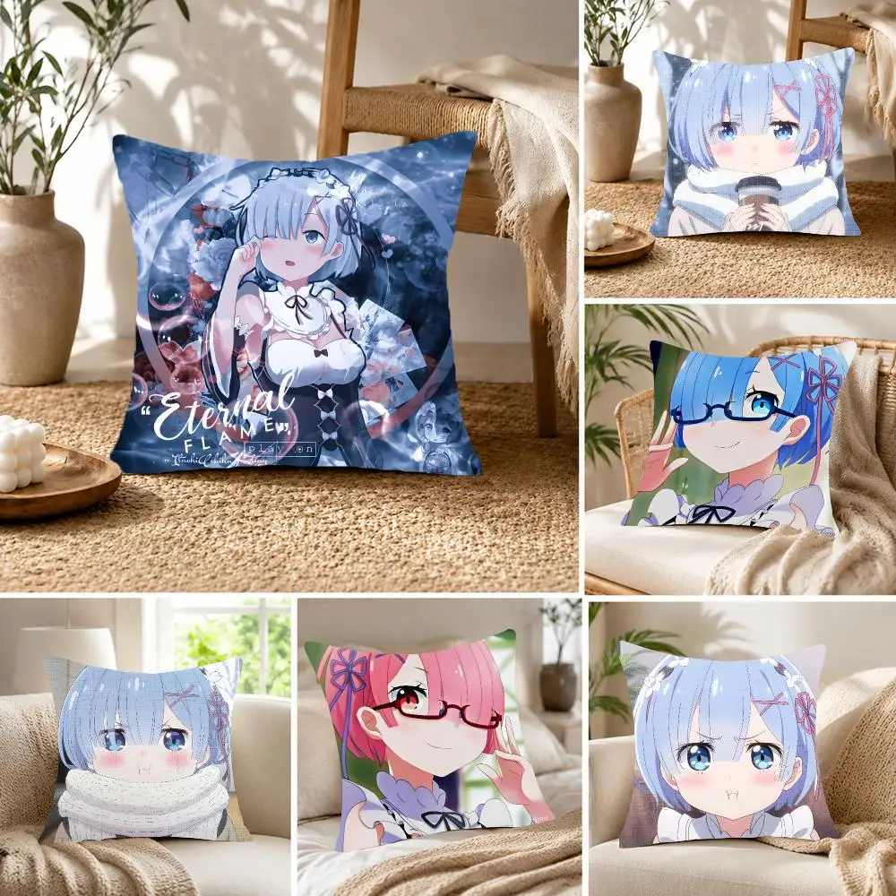 Fantasy Isekai Anime R-Re Zero Cushion Cover Fluffy velvet Nordic style plush Living room sofa decorative