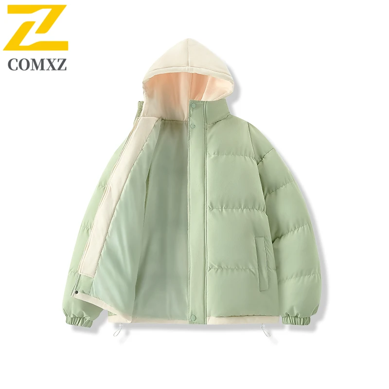 Men Parka Coat Winter Warm Hooded Lightweight Windproof Outdoor Snow Hiking Padding Coat Travel Casual Cold Proof Bread Jacket