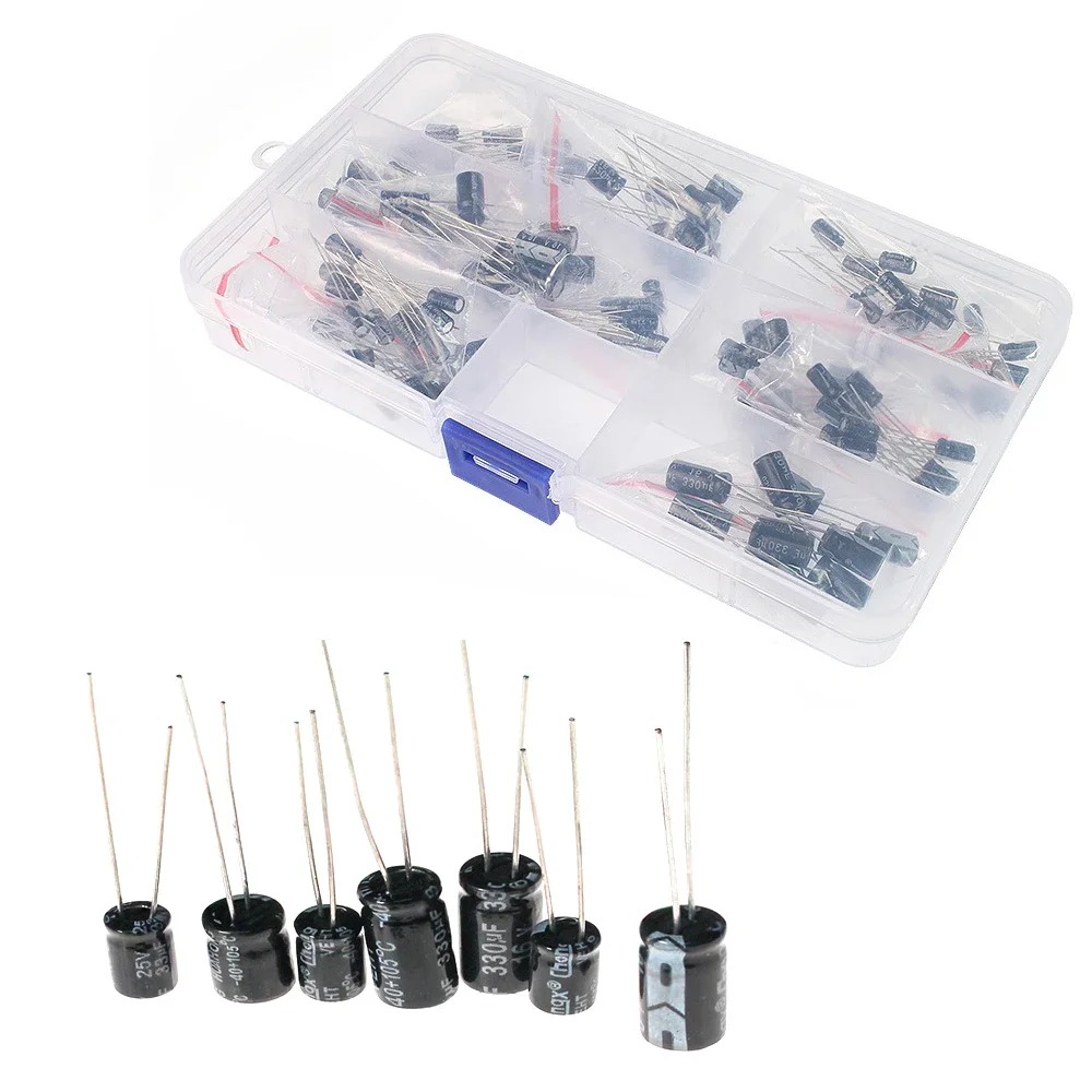 

120 шт. комплект алюминиевых электролитических конденсаторов 16 В 25 В 50 В емкость 12 значений 1 мкФ-470 мкФ, 0,22 мкФ-470 мкФ DIP электролитный конденсатор