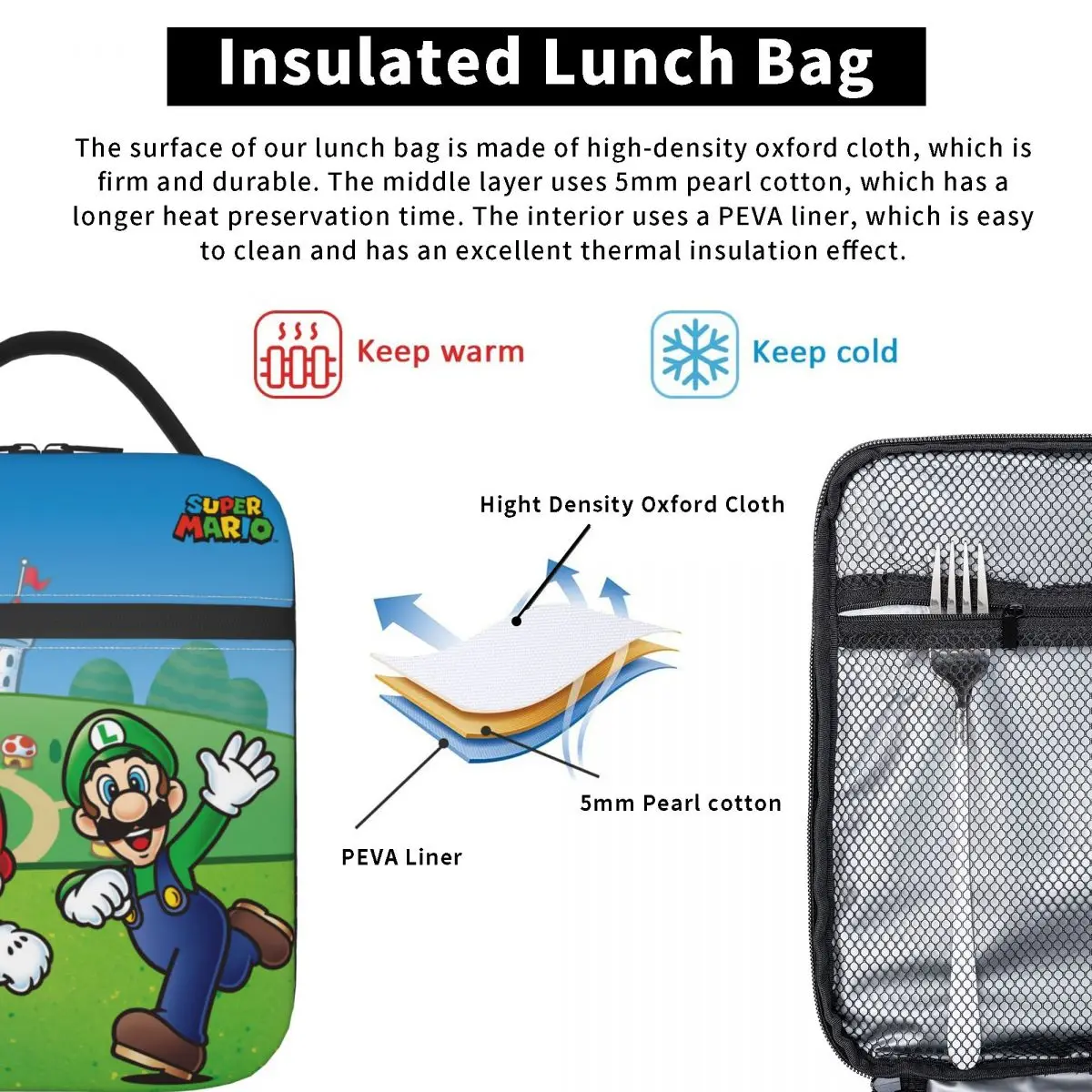 Custom M-Marioes Video Game Brothers Friends Insulated Lunch Bags for Camping Travel Portable Thermal Cooler Lunch Box Unisex view 4