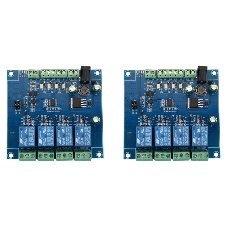 

2 шт., 4-Канальный Релейный модуль Modbus Rtu, вход 485 Ttl коммуникационная плата интерфейса Uart 4-канальный вход 7-24 В, релейный модуль