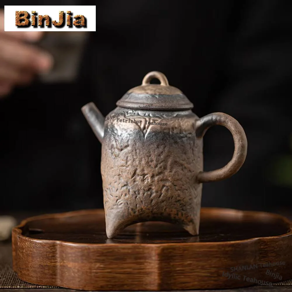 

160ml Retro Old Rock Mud Teapot Ancient Early Burnt Gilded Iron Glaze Pot Chinese Tea Making Kettle Kung Fu Tea Items Ornaments