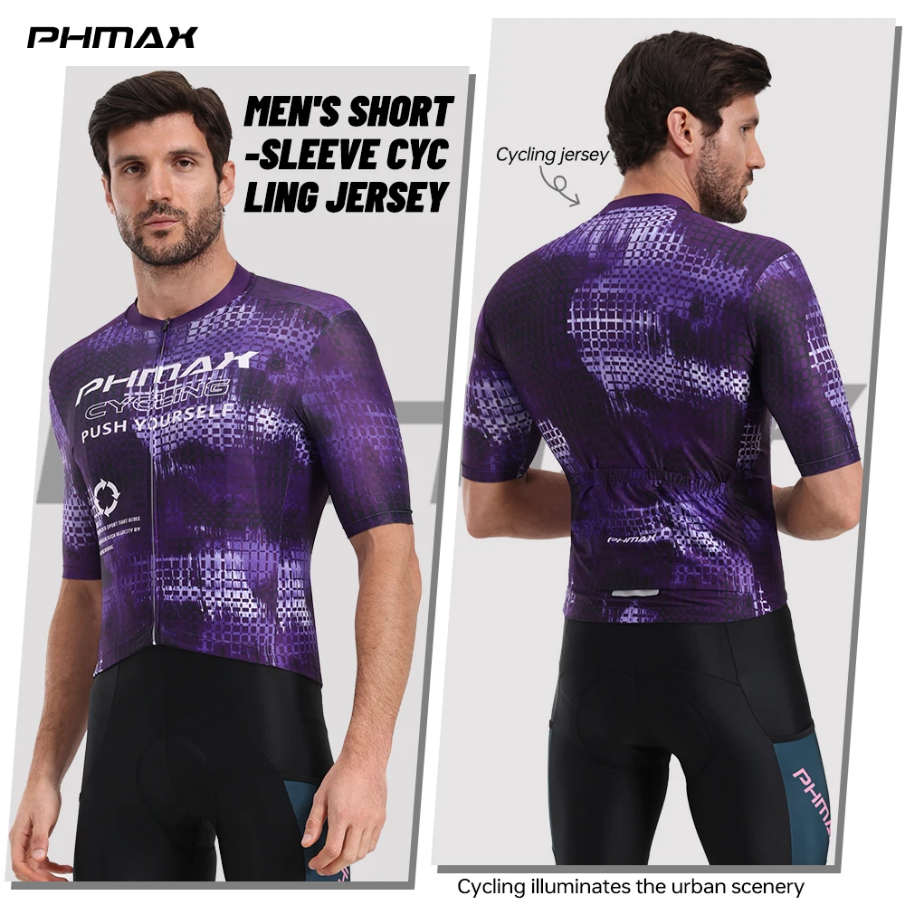 PHMAX Herren-Radtrikots, atmungsaktiv, schnell trocknend, kurzärmelig, Fahrrad-Shirt, Rennrad-Trikot, Rennrad, MTB, Sommer-Radsportbekleidung