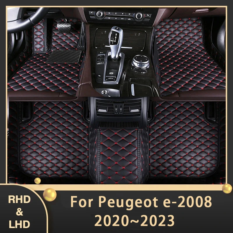 Car Floor Mats For Peugeot e-2008 P24 2020 2021 2022 2023 Electric Custom Auto Foot Pads Leather Carpet Interior Accessories