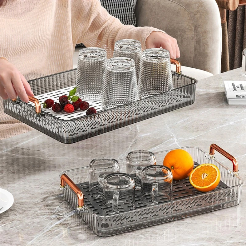 

Cup Tea Set Tea Tray Light Luxury Delicate Small Tea Tray Living Room Household Rectangular Drain Tray Kitchen Storage Tray